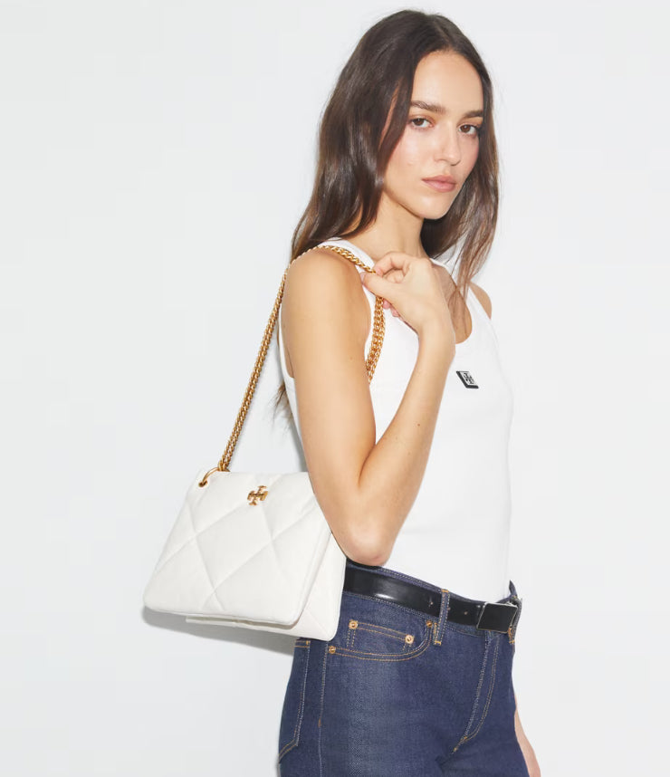 TORY BURCH SMALL KIRA DIAMOND QUILT SHOULDER BAG - WARM WHITE