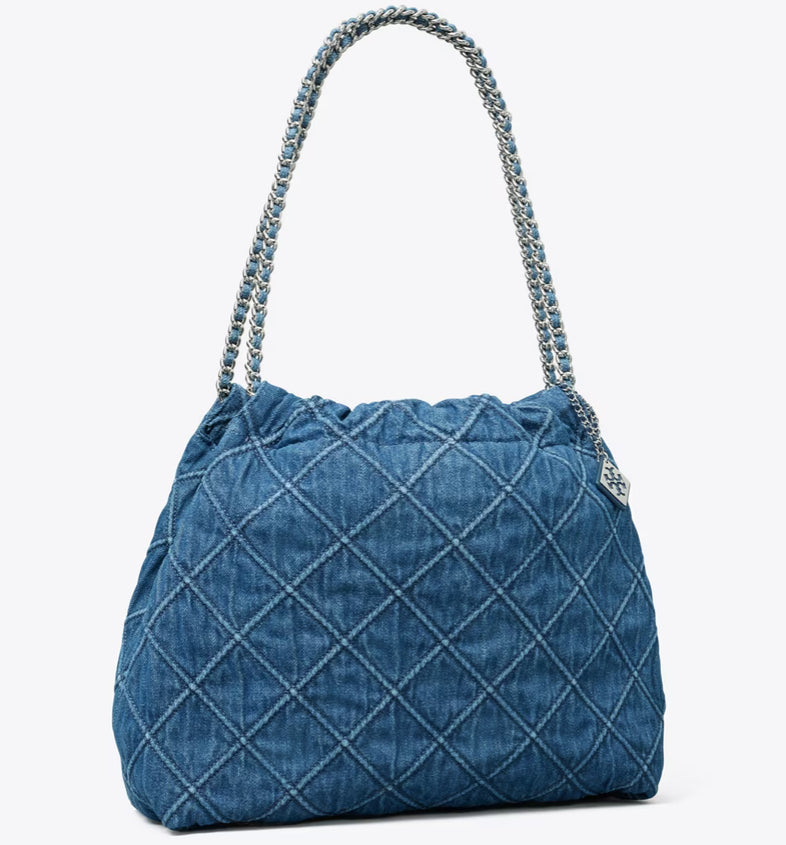 TORY BURCH FLEMING SOFT DENIM HOBO BAG - denim