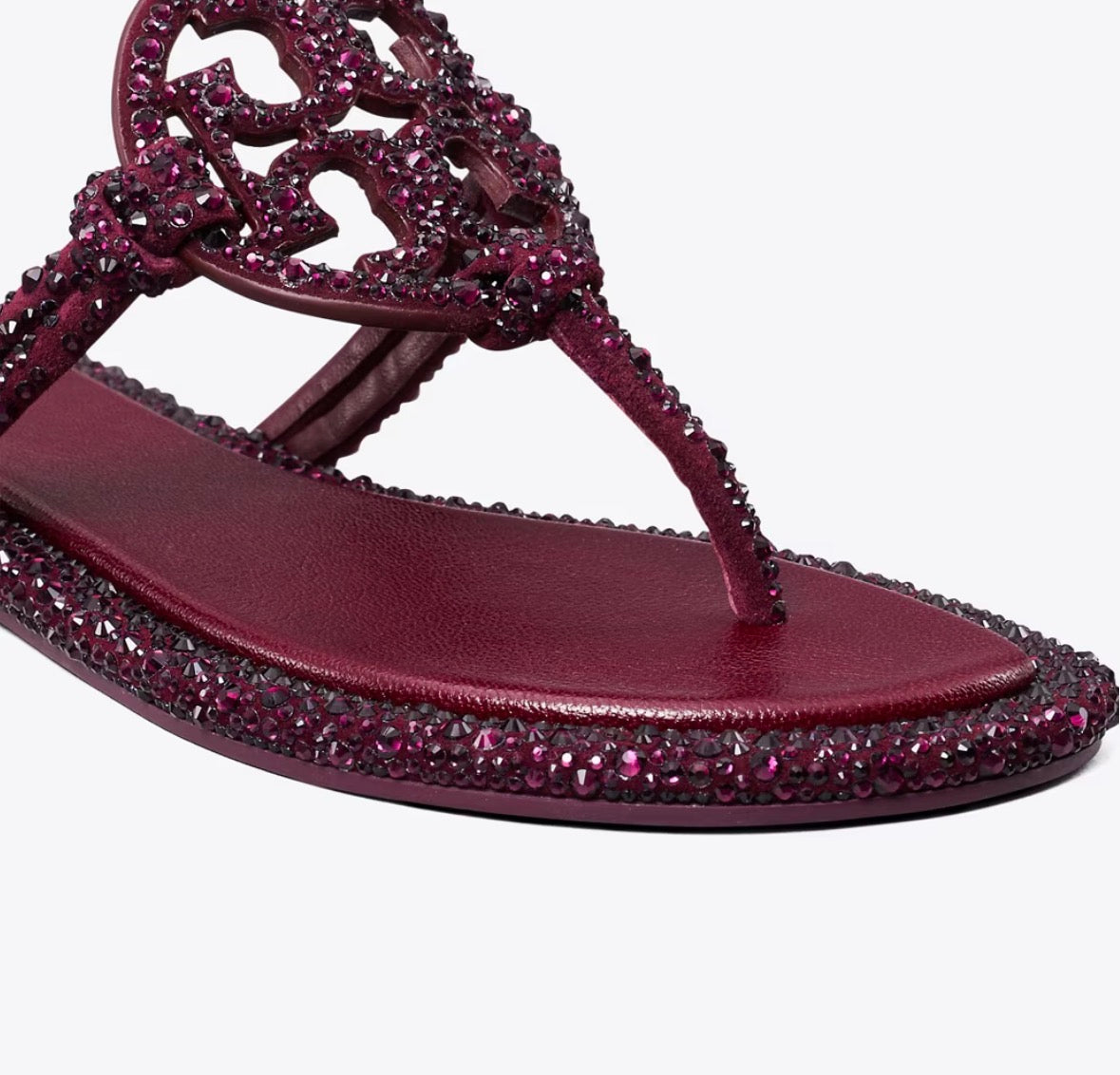 TORY BURCH MILLER CRYSTAL KNOTTED SANDAL  -  dark carmine