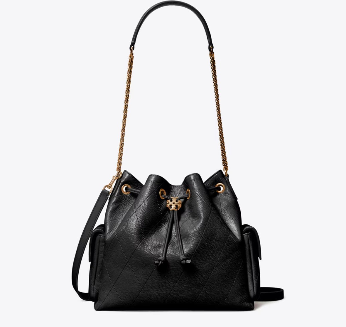 TORY BURCH CHARLIE QUILTED DRAWSTRING SHOULDER BAG - black