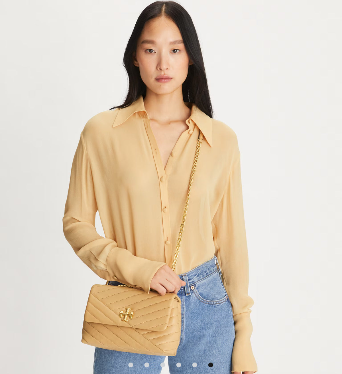 Tory Burch Small Kira Chevron Convertible Shoulder Desert Dune Kadın Deri Çanta- SEZON - HEMEN TESLİMDE
