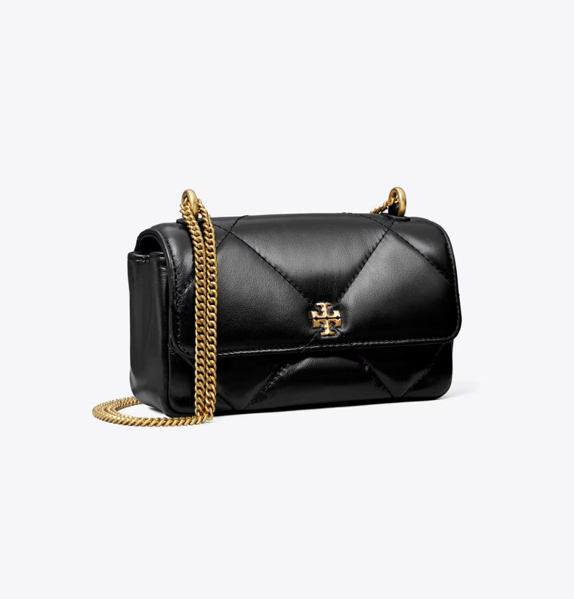 TORY BURCH MINI KIRA DIAMOND QUILT FLAP BLACK BAG - SEZON