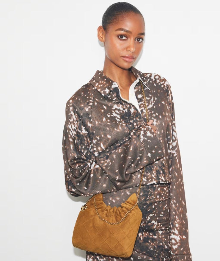 TORY BURCH MINI FLEMING SOFT SUEDE HOBO BAG  -  chicory brown