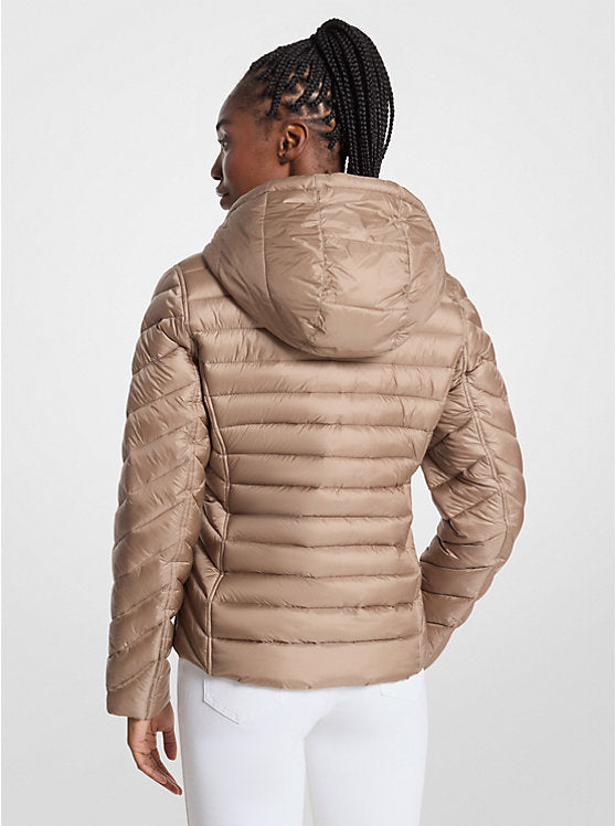 Michael Kors Chevron Logo Print Quilted Nylon Reversible Jacket - TAUPE/BONE LOGO