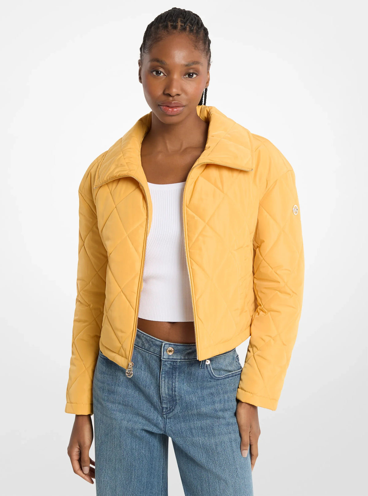 Michael Kors Cropped Quilted Jacket- HONEYWHEAT