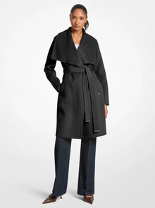 Michael Kors Wool Blend Wrap Coat-BLACK