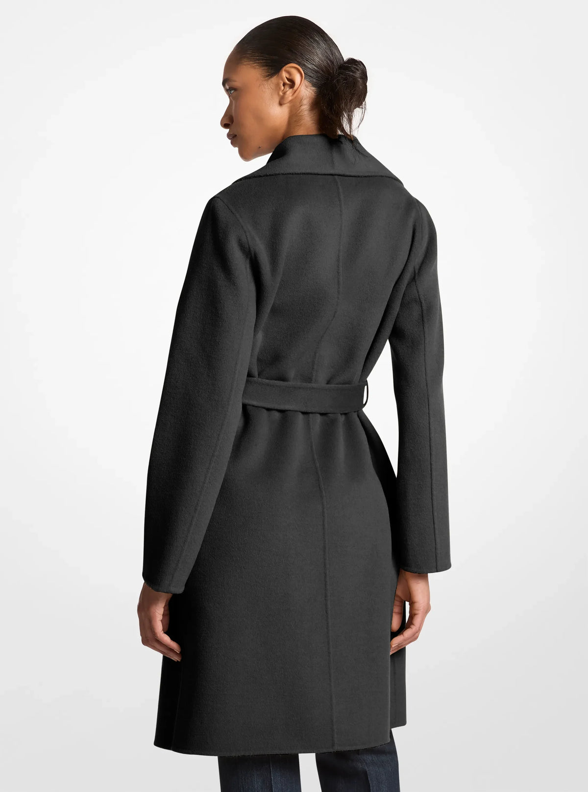 Michael Kors Wool Blend Wrap Coat-BLACK