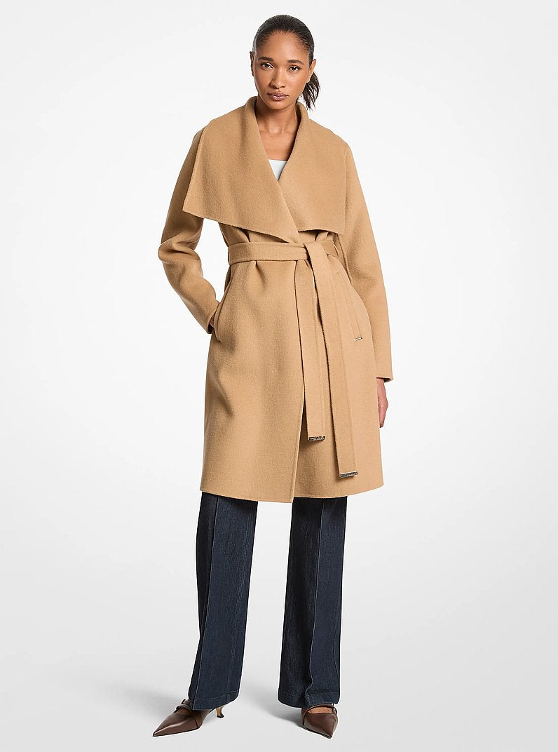 Michael Kors Wool Blend Wrap Coat-KHAKI