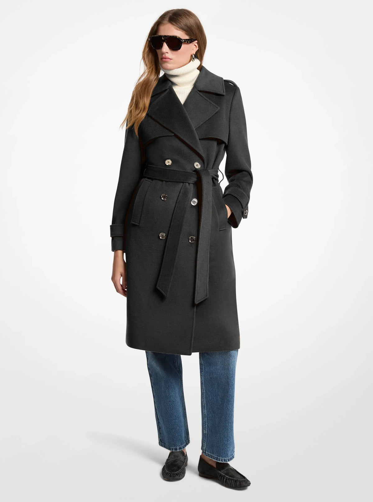 Michael Kors Belted Wool Blend Coat-BLACK