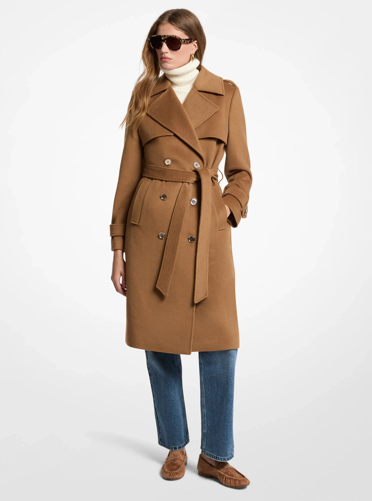 Michael Kors Belted Wool Blend Coat-DARK CAMEL