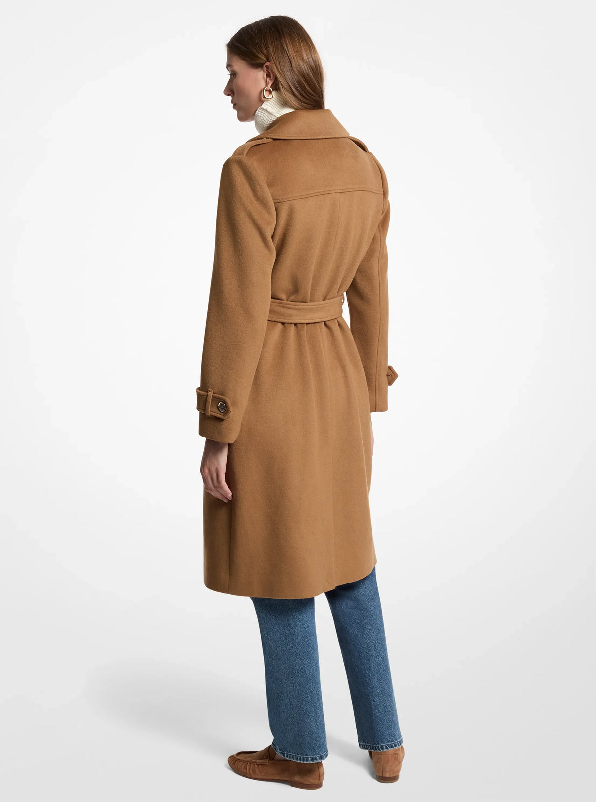 Michael Kors Belted Wool Blend Coat-DARK CAMEL