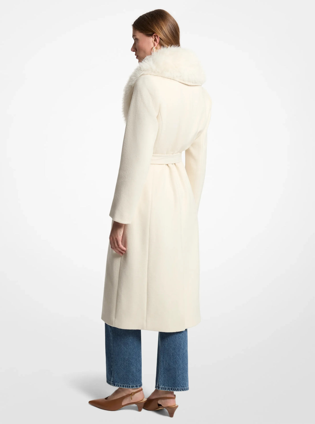 Michael Kors Faux Fur Trim Wool Blend Coat-BONE