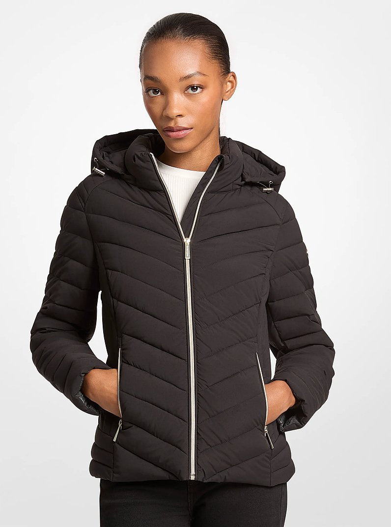 Michael Kors Chevron Quilted Jacket-BLACK
