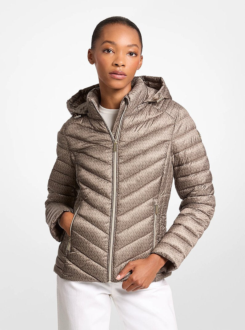 Michael Kors Chevron Quilted Jacket-MUSHROOM LOGO