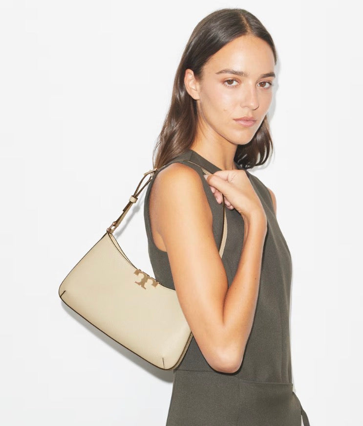 TORY BURCH ELEANOR SOFT SLIM SHOULDER BAG  -  light stone