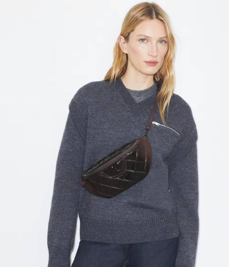 TORY BURCH FLEMING PATENT BELT BAG  -  DEEP BURGUNDY