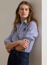 Ralph Lauren Women's Relaxed Fit Striped Stretch Cotton Shirt- Blue White