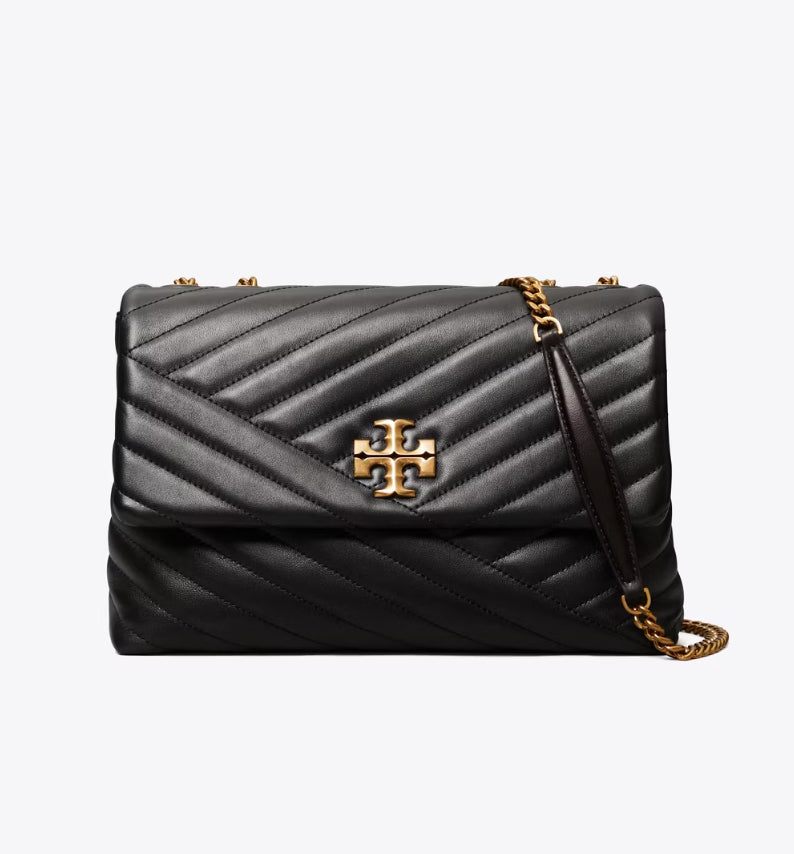 TORY BURCH KIRA CHEVRON CONVERTIBLE SHOULDER BAG - BLACK/ROLLED