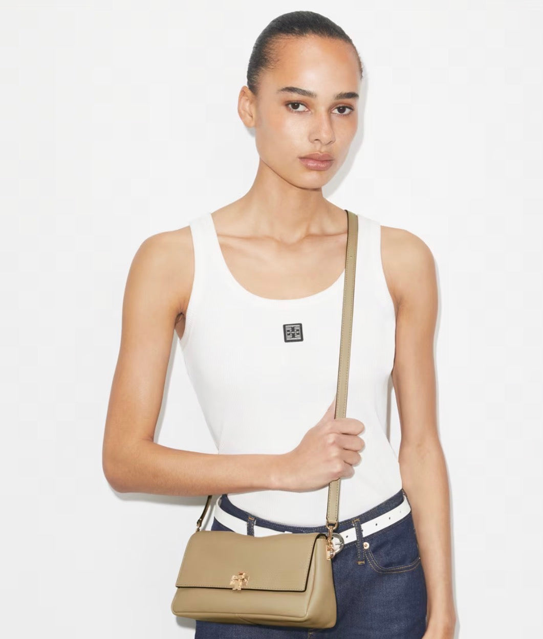 TORY BURCH SMALL CHARLIE SHOULDER BAG  - soft cement