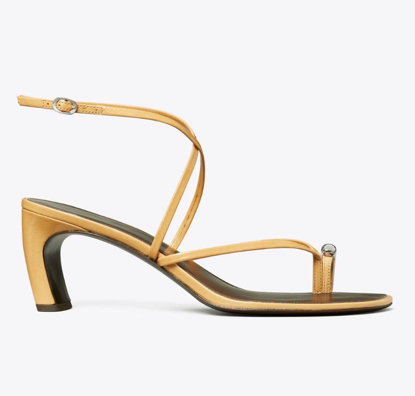 TORY BURCH PIERCED MULTI-STRAP HEELED SANDAL  -   cantucci / silver