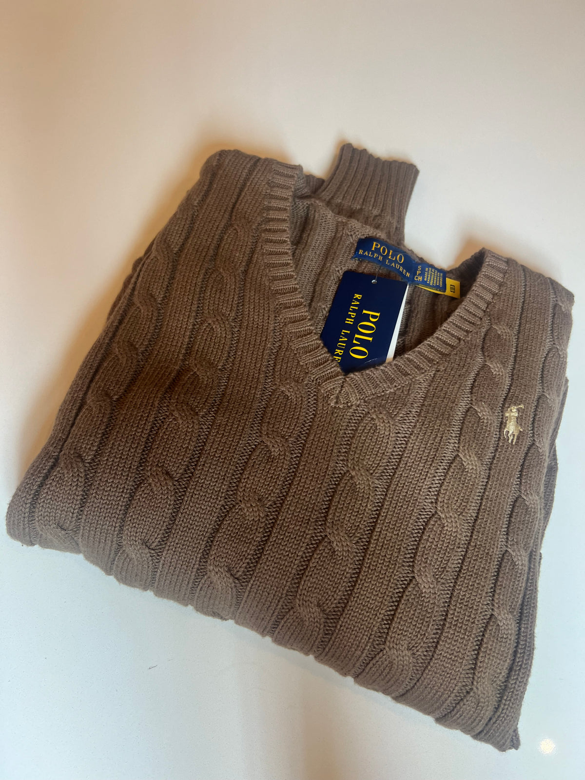 Ralph Lauren Cable-Knit Cotton V-Neck Sweater - Hemen Teslimde