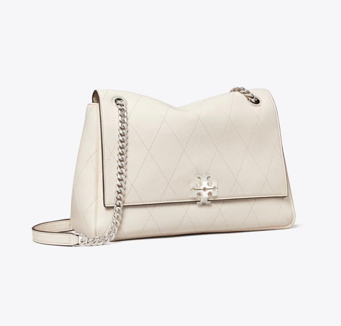 TORY BURCH CHARLIE QUILTED SHOULDER BAG - light cream