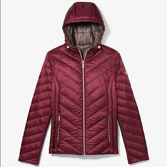 Michael Kors Chevron Logo Print Quilted Reversible Jacket