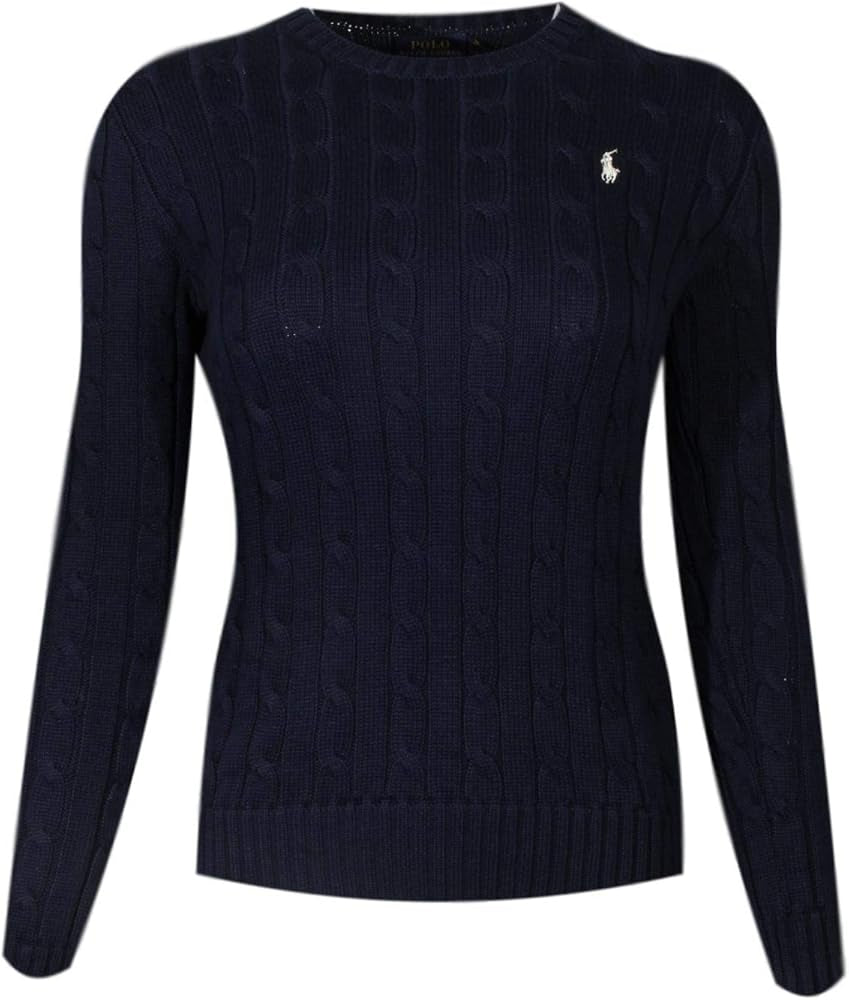 Ralph Lauren Cable-Knit Cotton Crewneck Sweater Navy- Outlet