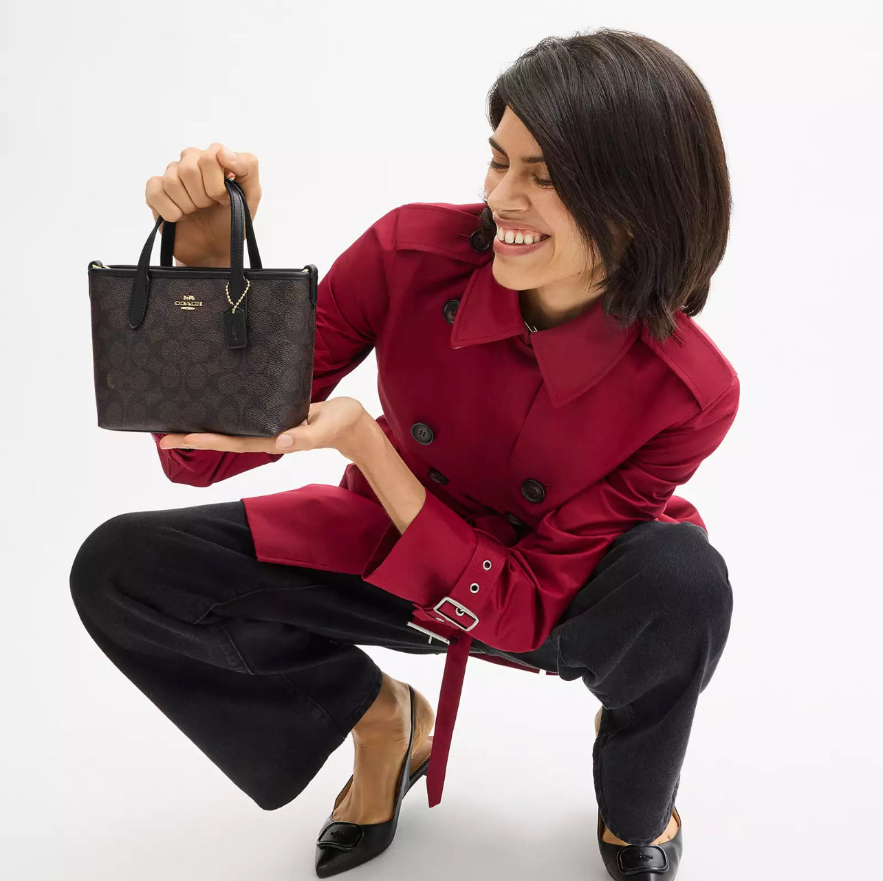 Coach City Mini Tote Walnut Black Deri Kadın Çanta