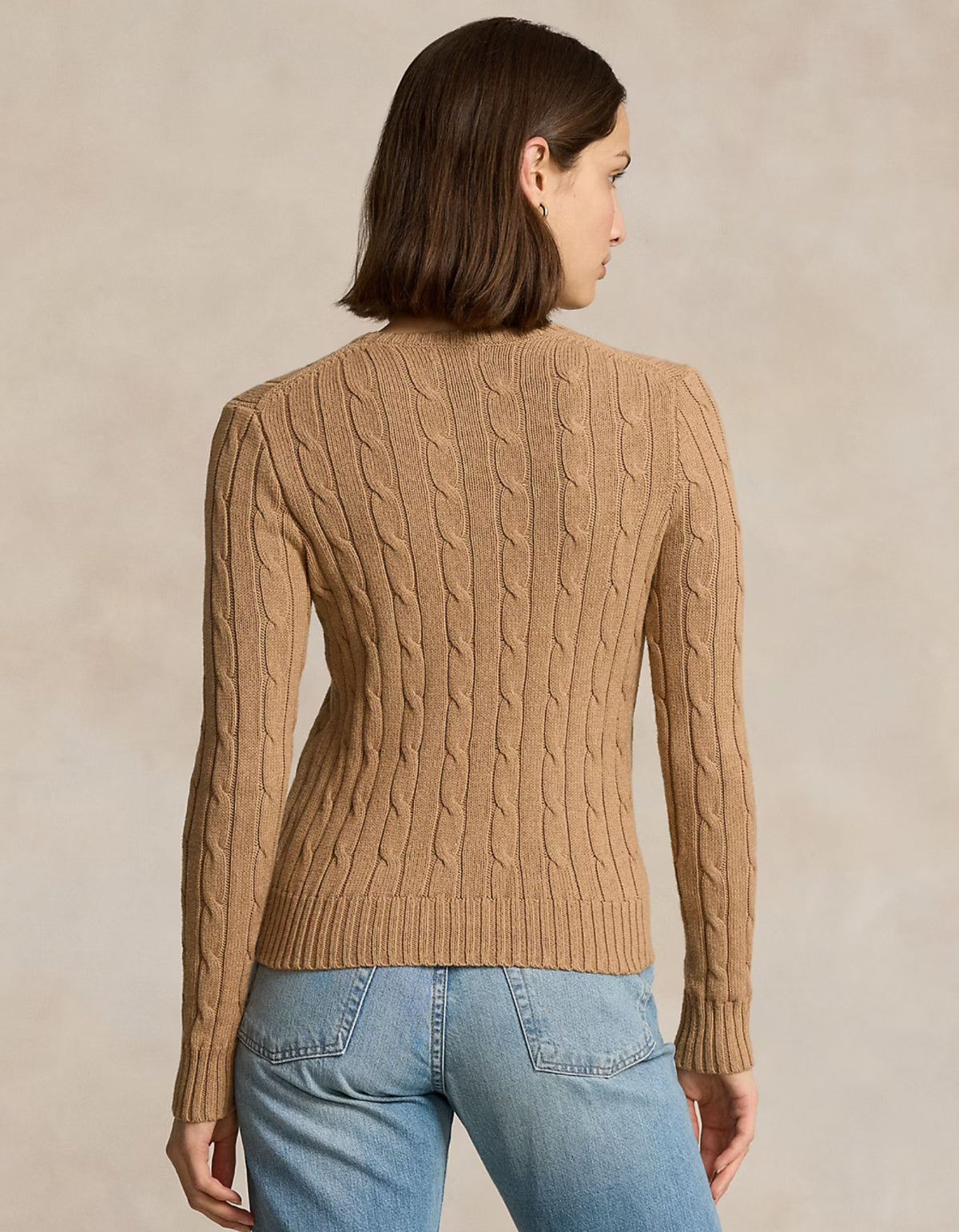 Ralph Lauren Cable-Knit Cotton Crewneck Sweater Camel- Hemen Teslimde