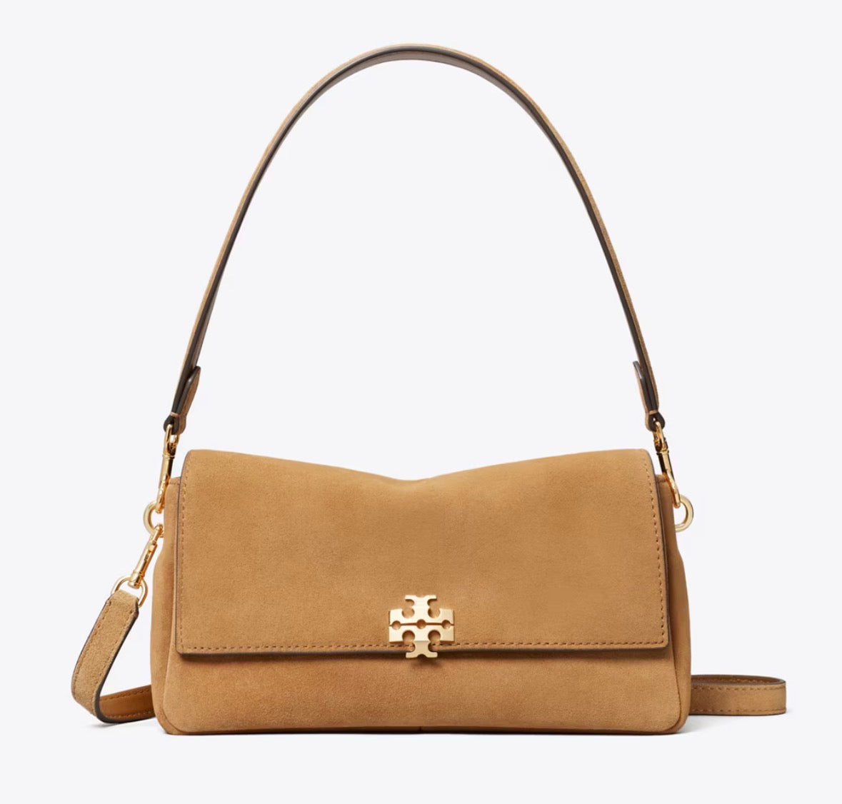 TORY BURCH SMALL CHARLIE SUEDE SHOULDER BAG  - toffee