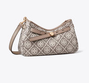 TORY BURCH T MONOGRAM COATED JACQUARD ROMY ZIP-TOP CROSSBODY BAG  -  charcoal