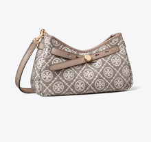 TORY BURCH T MONOGRAM COATED JACQUARD ROMY ZIP-TOP CROSSBODY BAG  -  charcoal