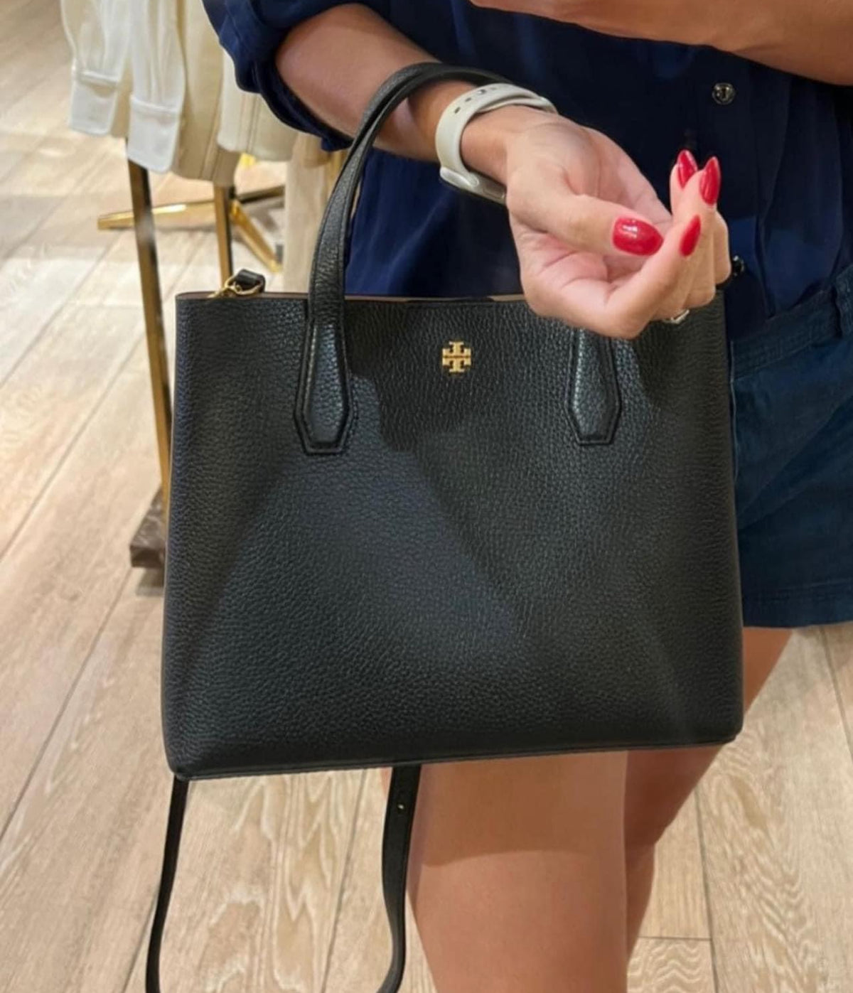 Tory Burch Small Blake Deri Çanta - Black / Devon Sand - Hemen Teslimde