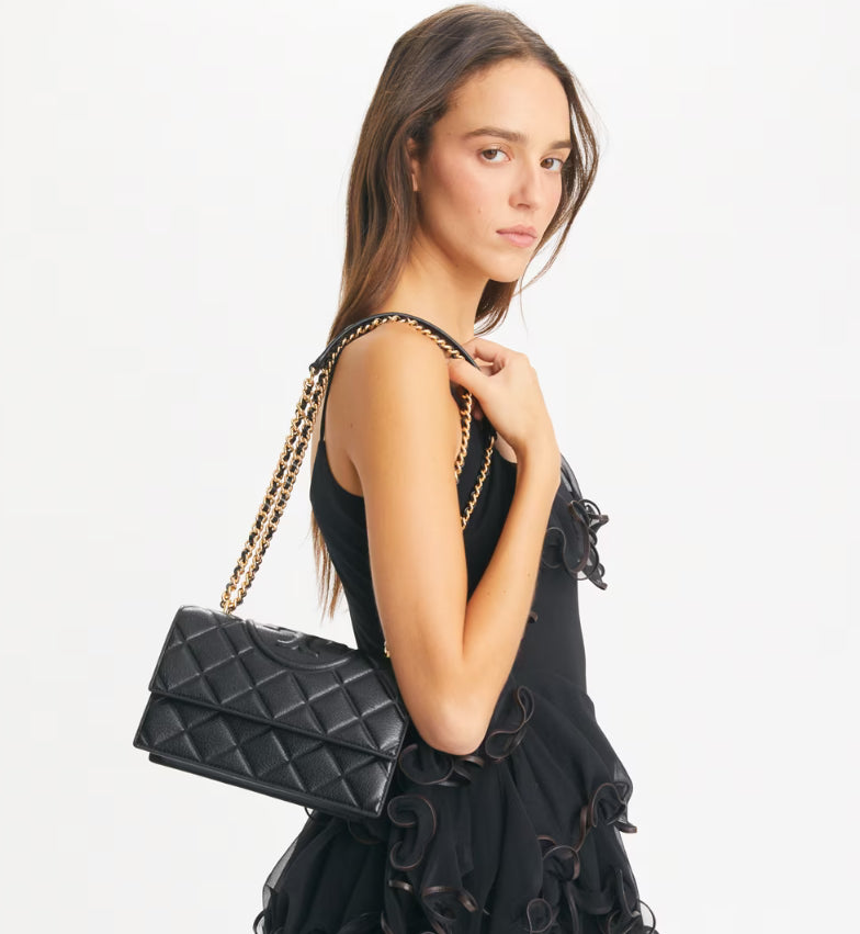 TORY BURCH SMALL FLEMING CONVERTIBLE SHOULDER BAG - BLACK