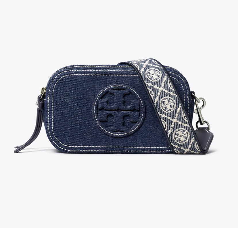 TORY BURCH MINI MILLER DENIM CROSSBODY BAG - ROYAL NAVY
