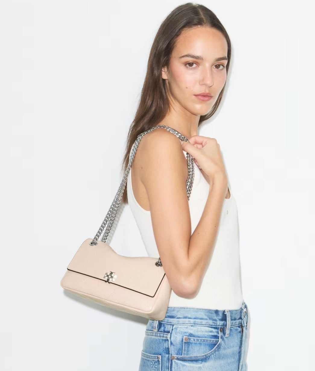 TORY BURCH SMALL CHARLIE QUILTED SHOULDER BAG - soft pink