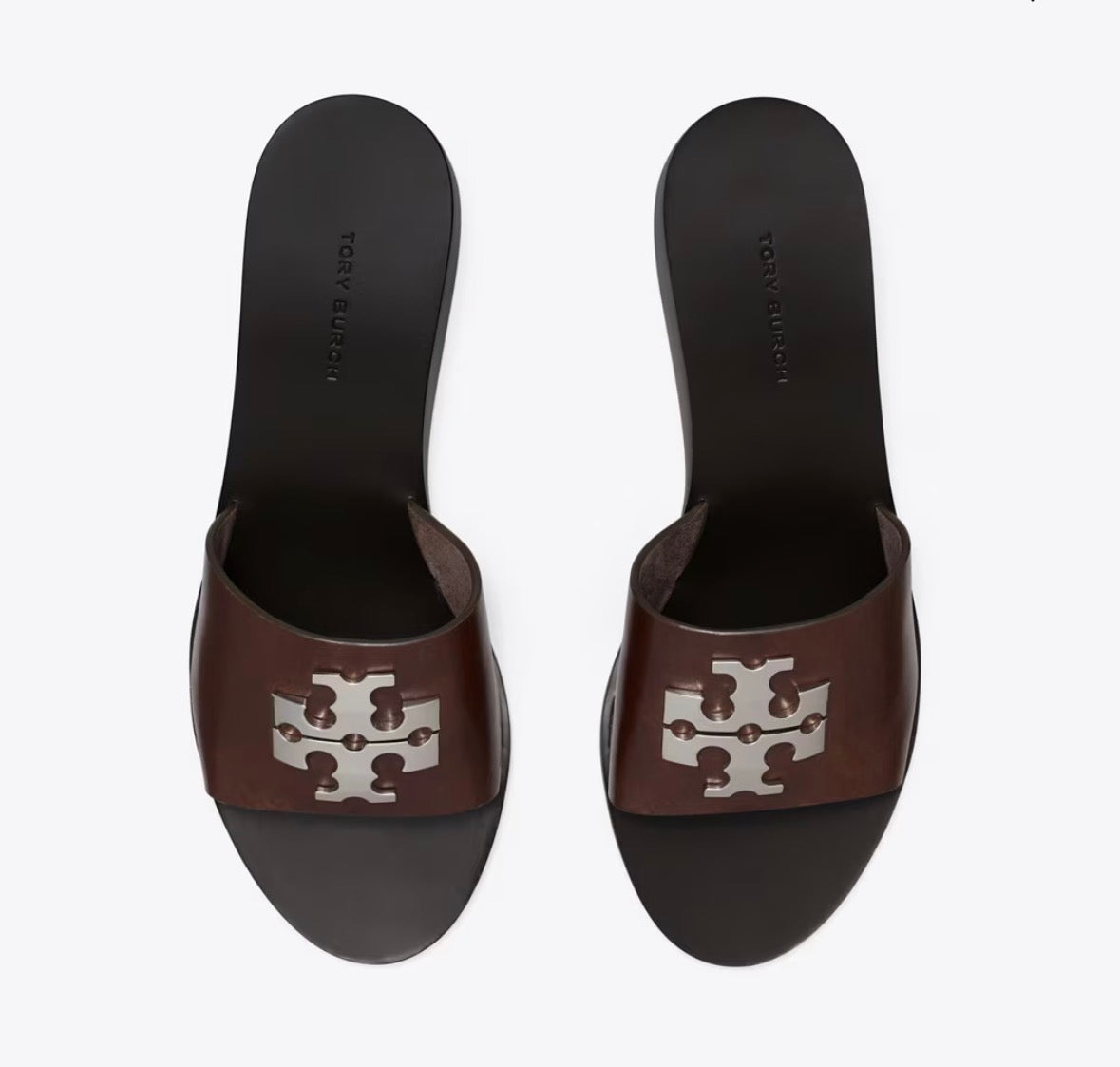 TORY BURCH CHARLIE CUOIO WEDGE SANDAL  -  dark brown