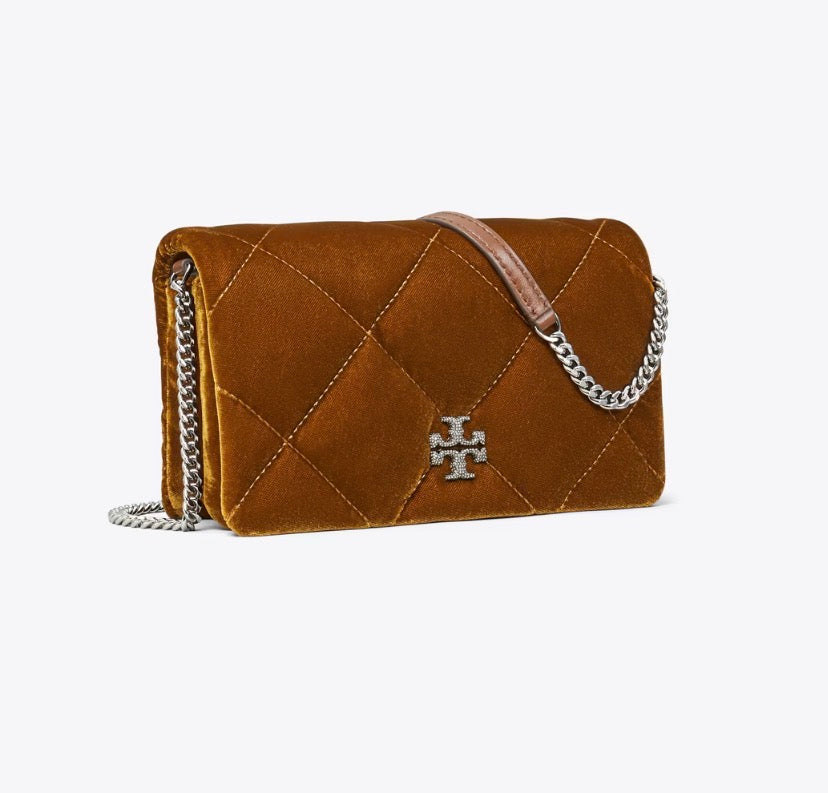 TORY BURCH KIRA DIAMOND QUILT VELVET CROSSBODY BAG   - warm honey