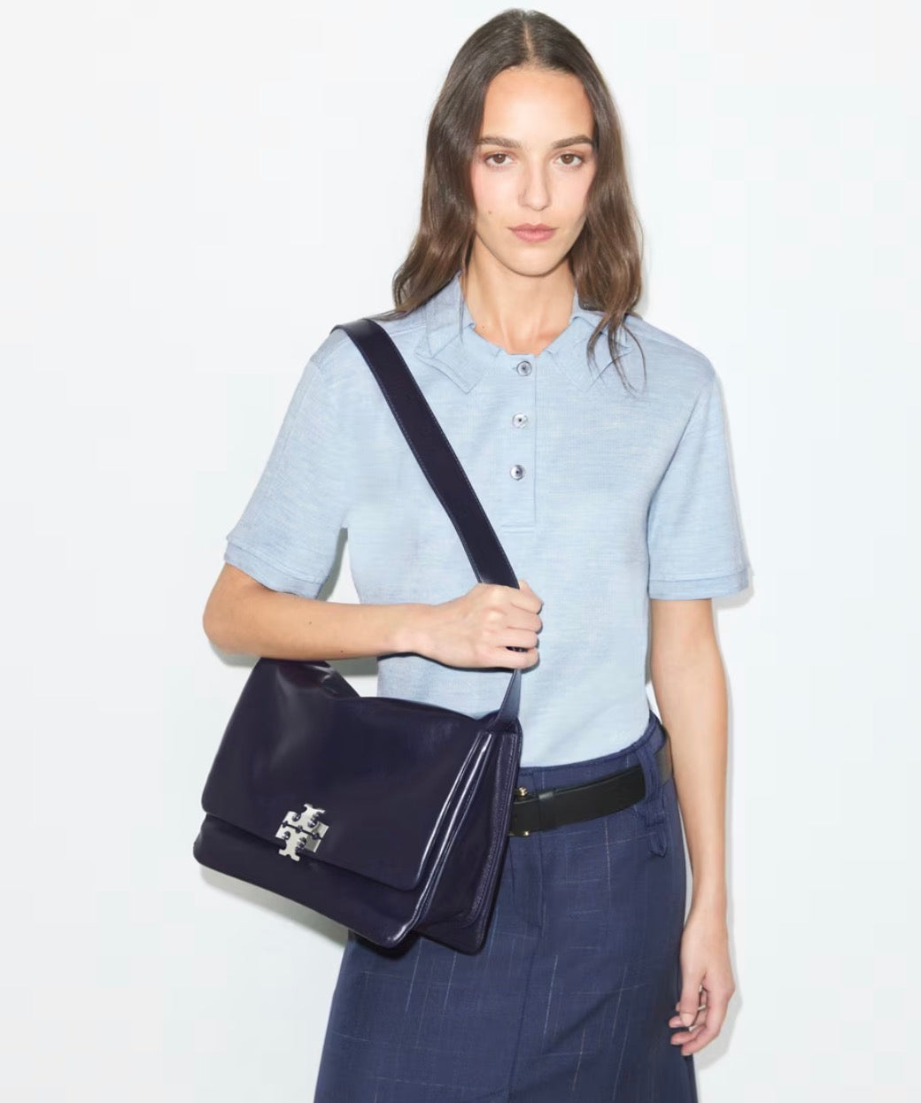 TORY BURCH LARGE CHARLIE RUNWAY SHOULDER BAG - perfect navy
