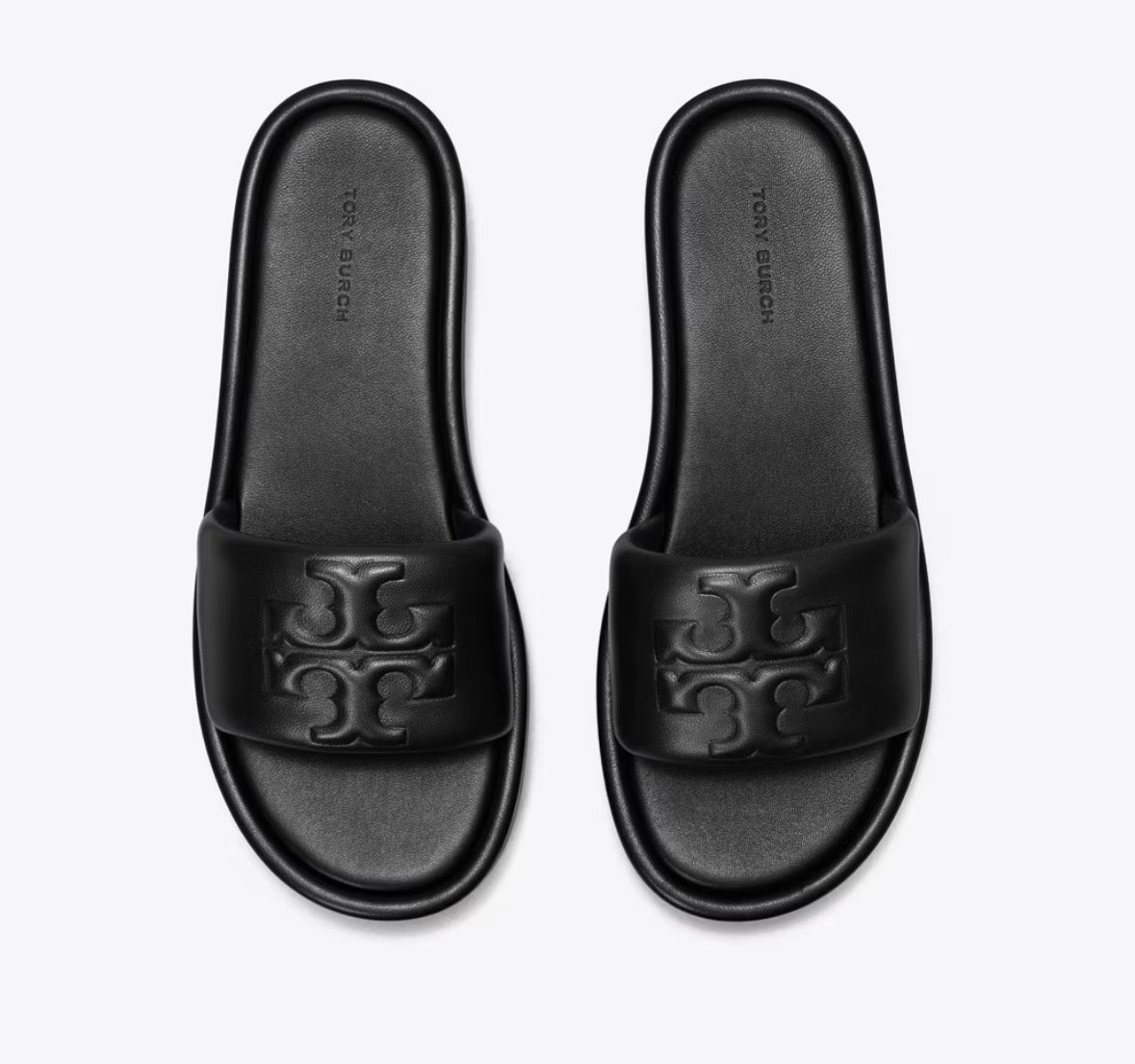 TORY BURCH DOUBLE T SPORT PLATFORM SLIDE  -  perfect black