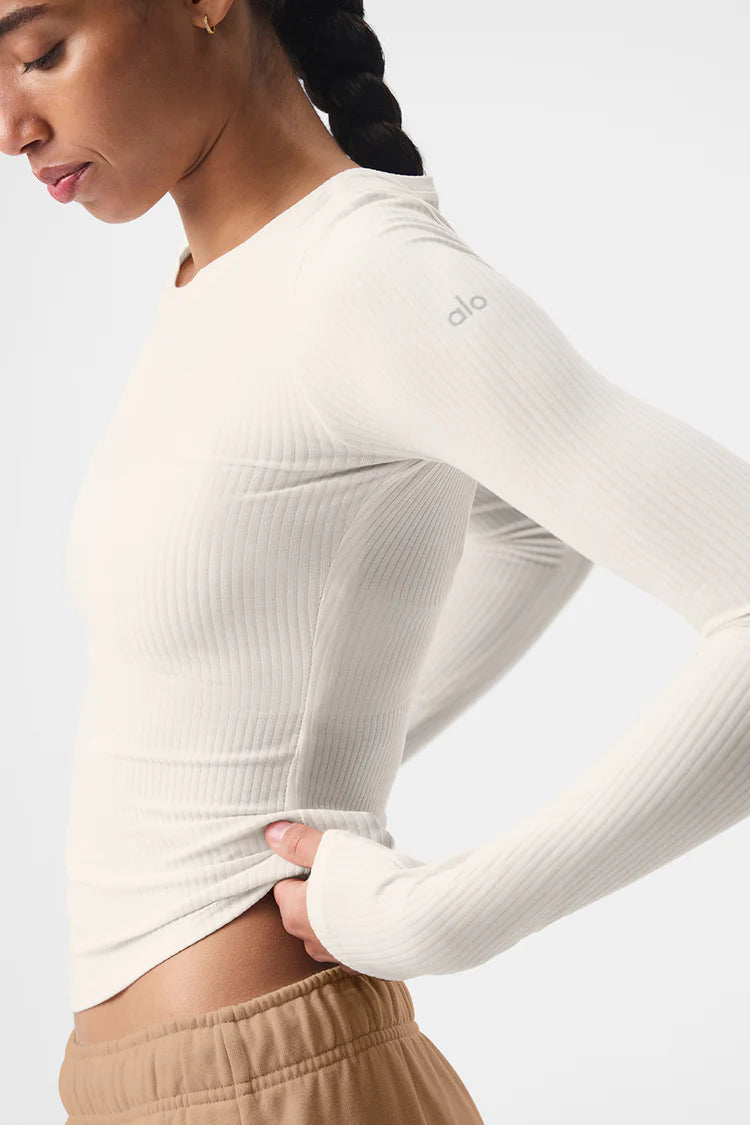 Alo Yoga Ribbed Sea Coast Long Sleeve  -  Ivory