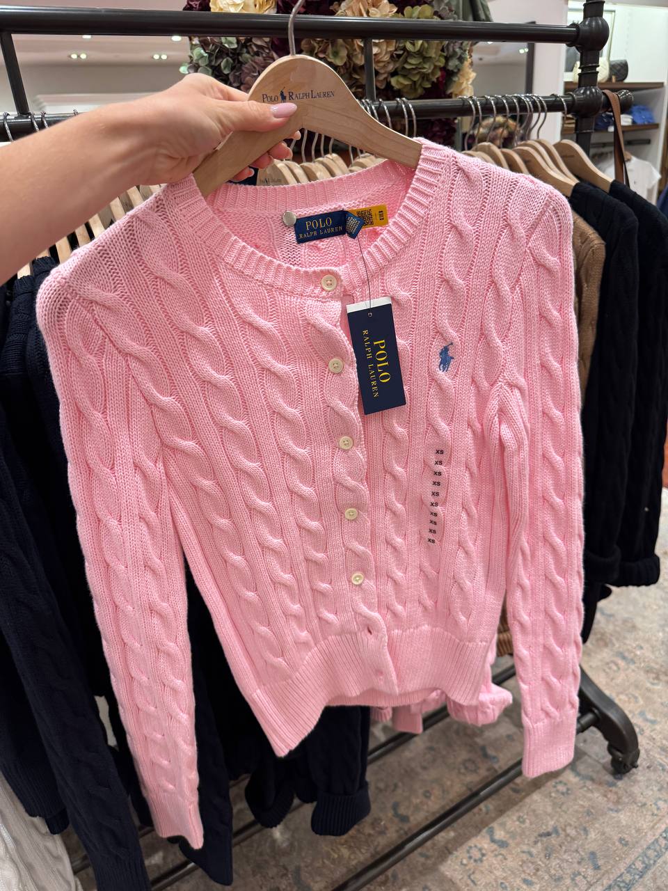 Ralph Lauren Cable-Knit Cotton Crewneck Cardigan - Pink