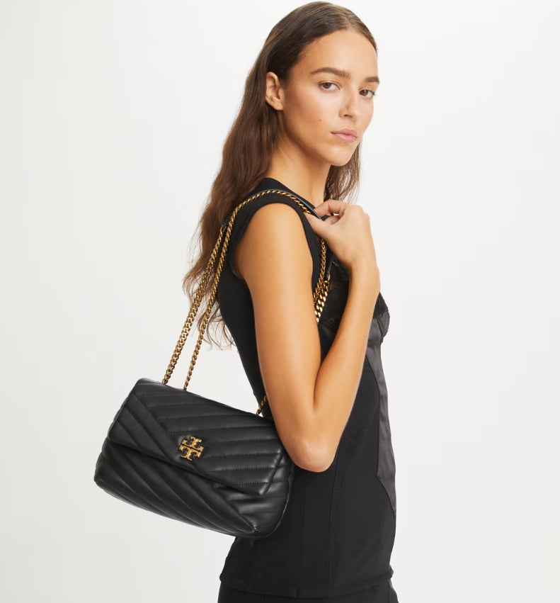 TORY BURCH SMALL KIRA CHEVRON CONVERTIBLE SHOULDER BLACK BAG