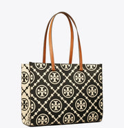 TORY BURCH T MONOGRAM CONTRAST EMBOSSED TOTE BAG  - BLACK/WHITE