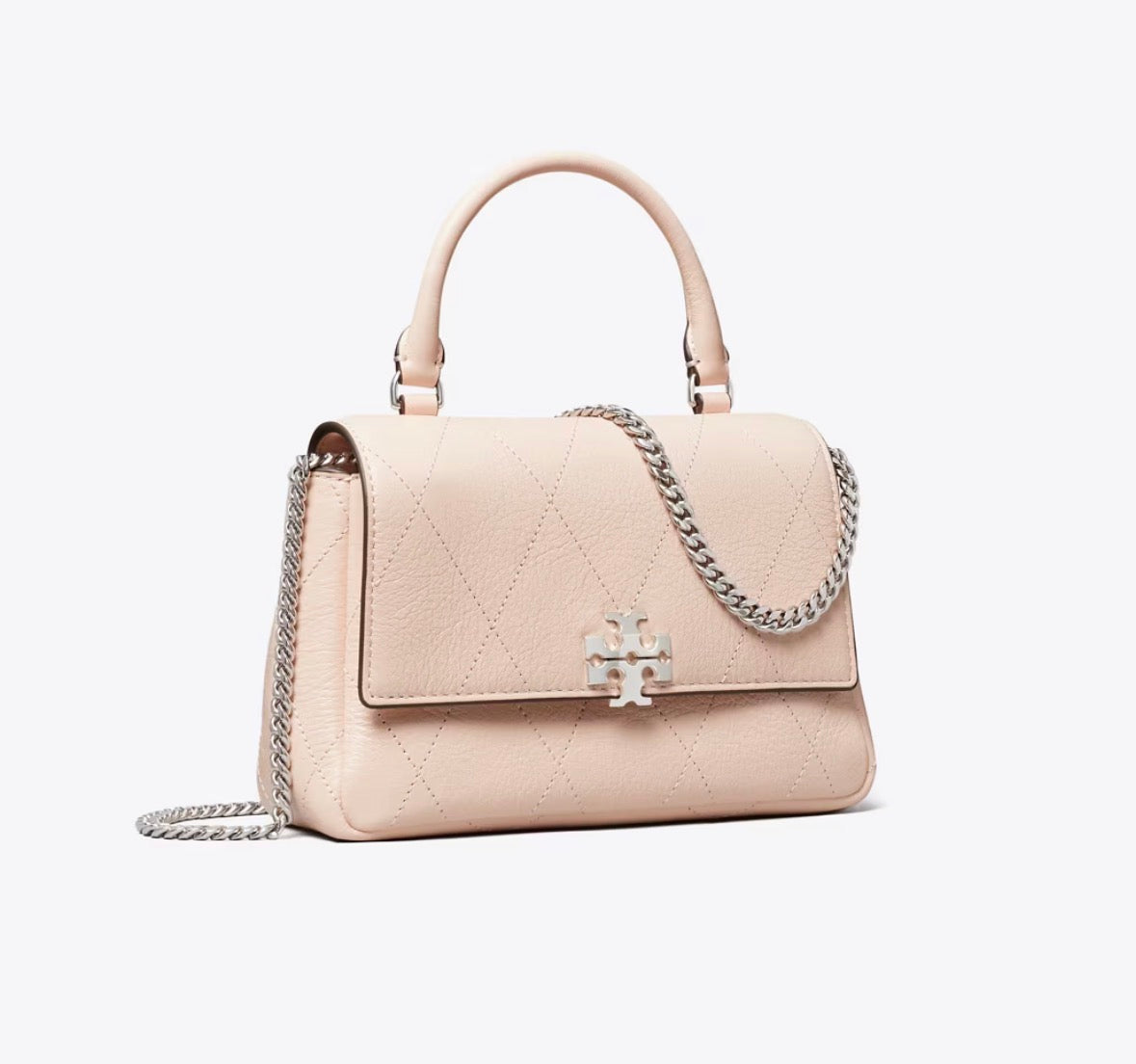 TORY BURCH MINI CHARLIE QUILTED TOP-HANDLE CROSSBODY - soft pink