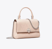 TORY BURCH MINI CHARLIE QUILTED TOP-HANDLE CROSSBODY - soft pink