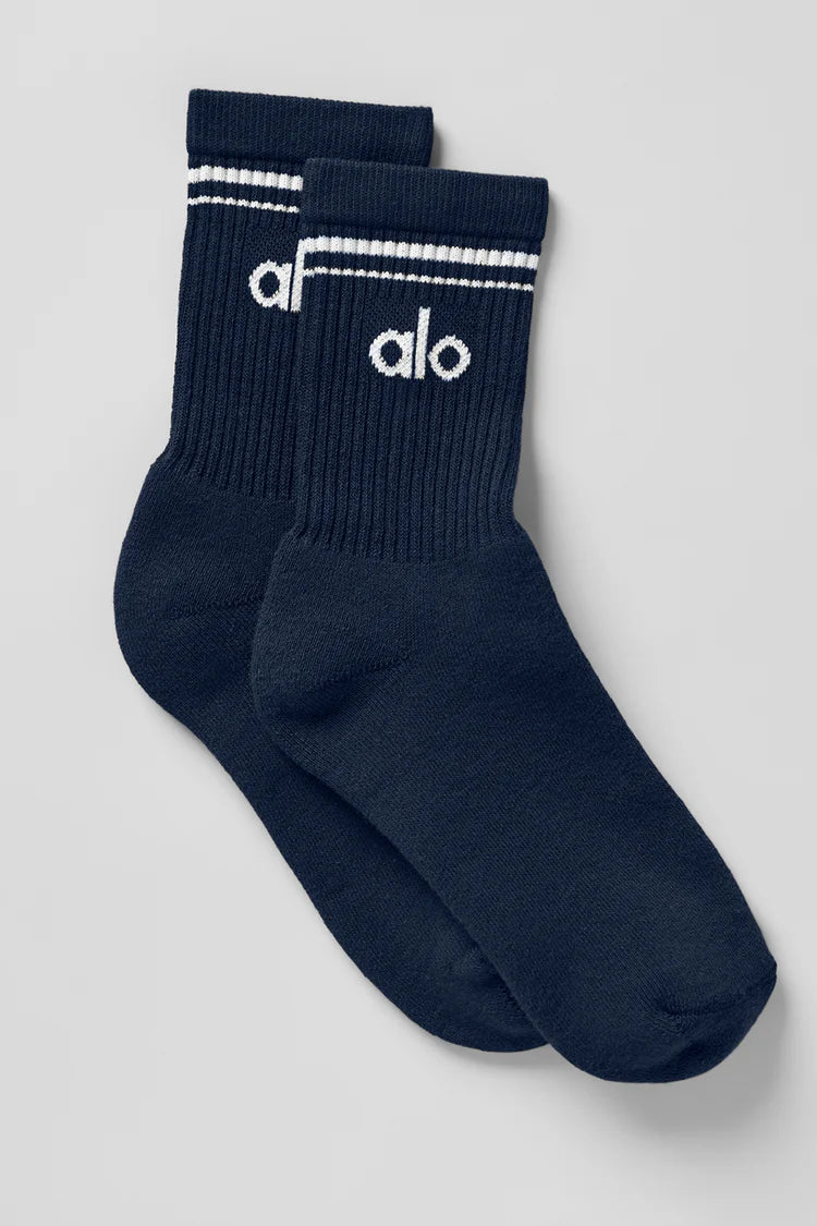 Alo Yoga Unisex Half-Crew Throwback Sock  -  Navy/White
