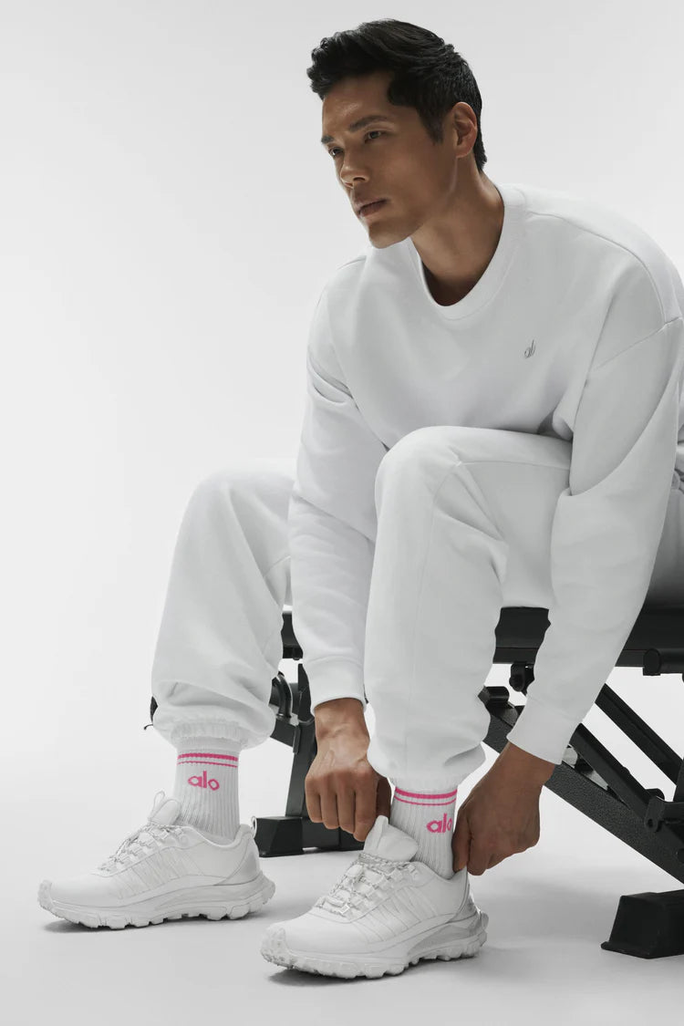 Alo Yoga Unisex Half-Crew Throwback Sock  -  White/Paradise Pink