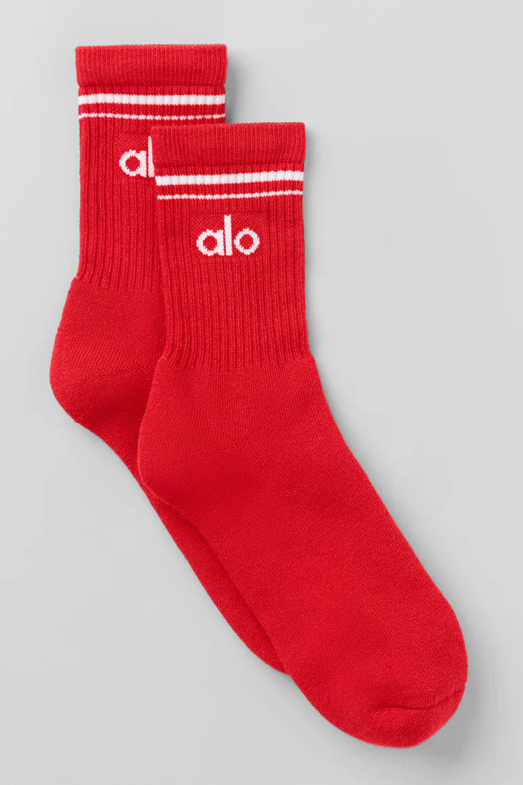 Alo Yoga Unisex Half-Crew Throwback Sock  -  Bright Red/White